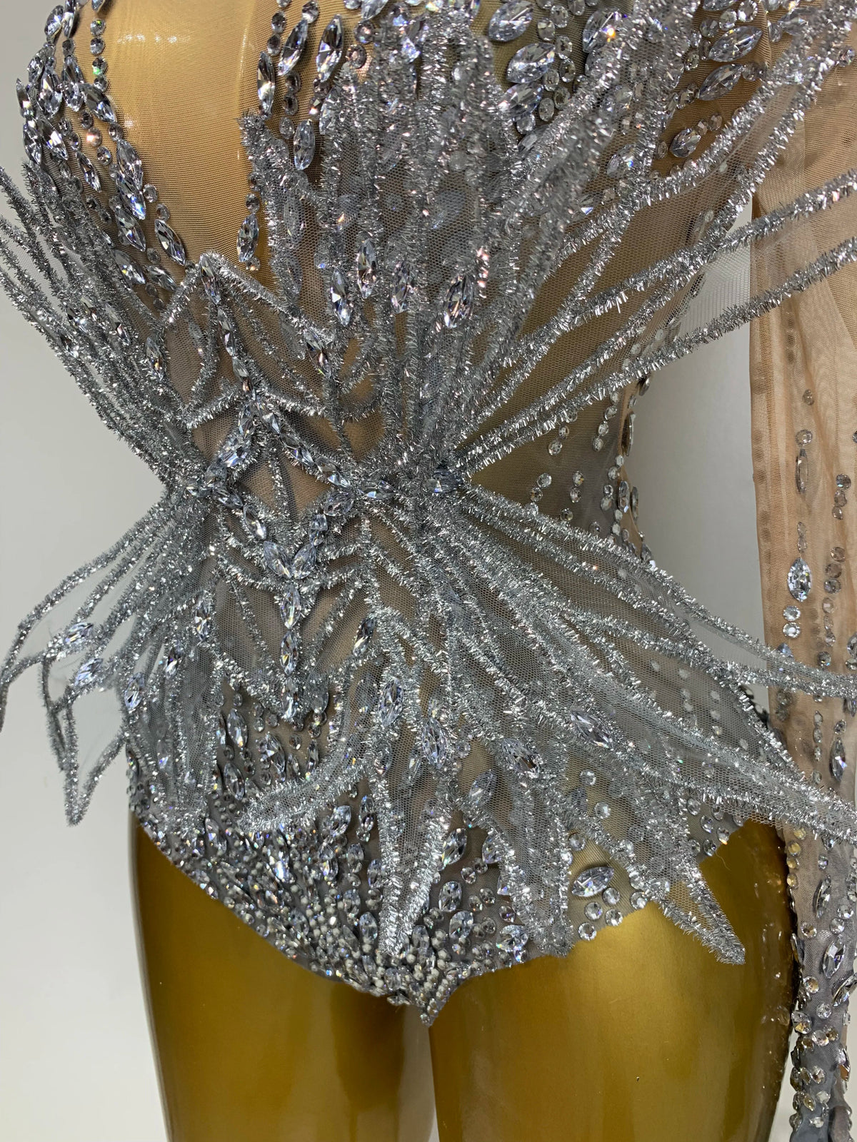 Silver Rhinestone Sheer Mesh Jumpsuit | Stagewear