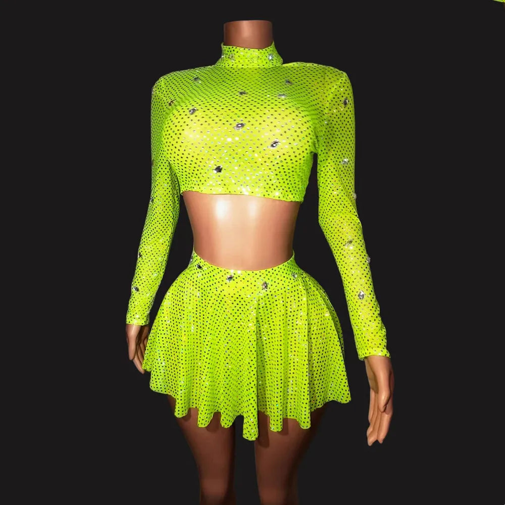 Neon Rhinestone Fringe Two-Piece Festival Set