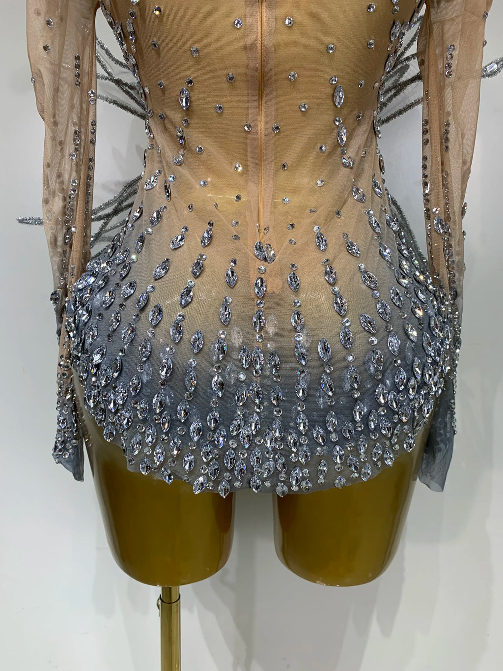 Silver Rhinestone Sheer Mesh Jumpsuit | Stagewear