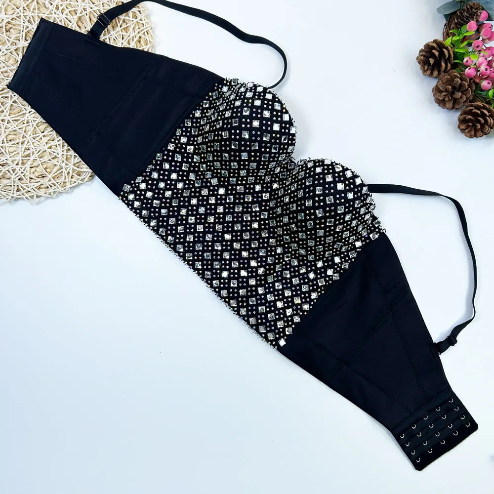 Studded Mesh Corset Bustier Crop Top