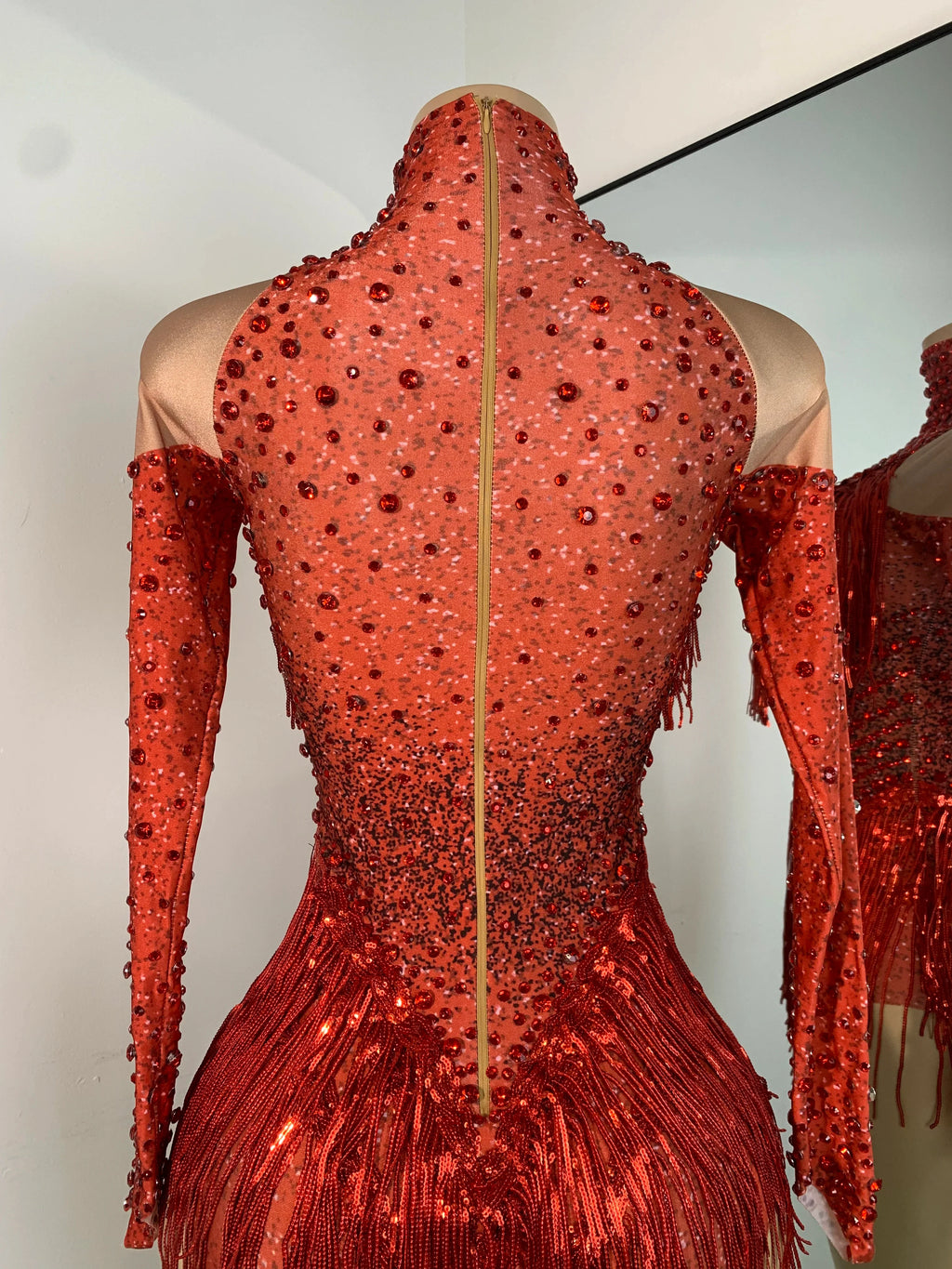 Red Rhinestone Fringe Bodysuit | Dance Performance Outfit