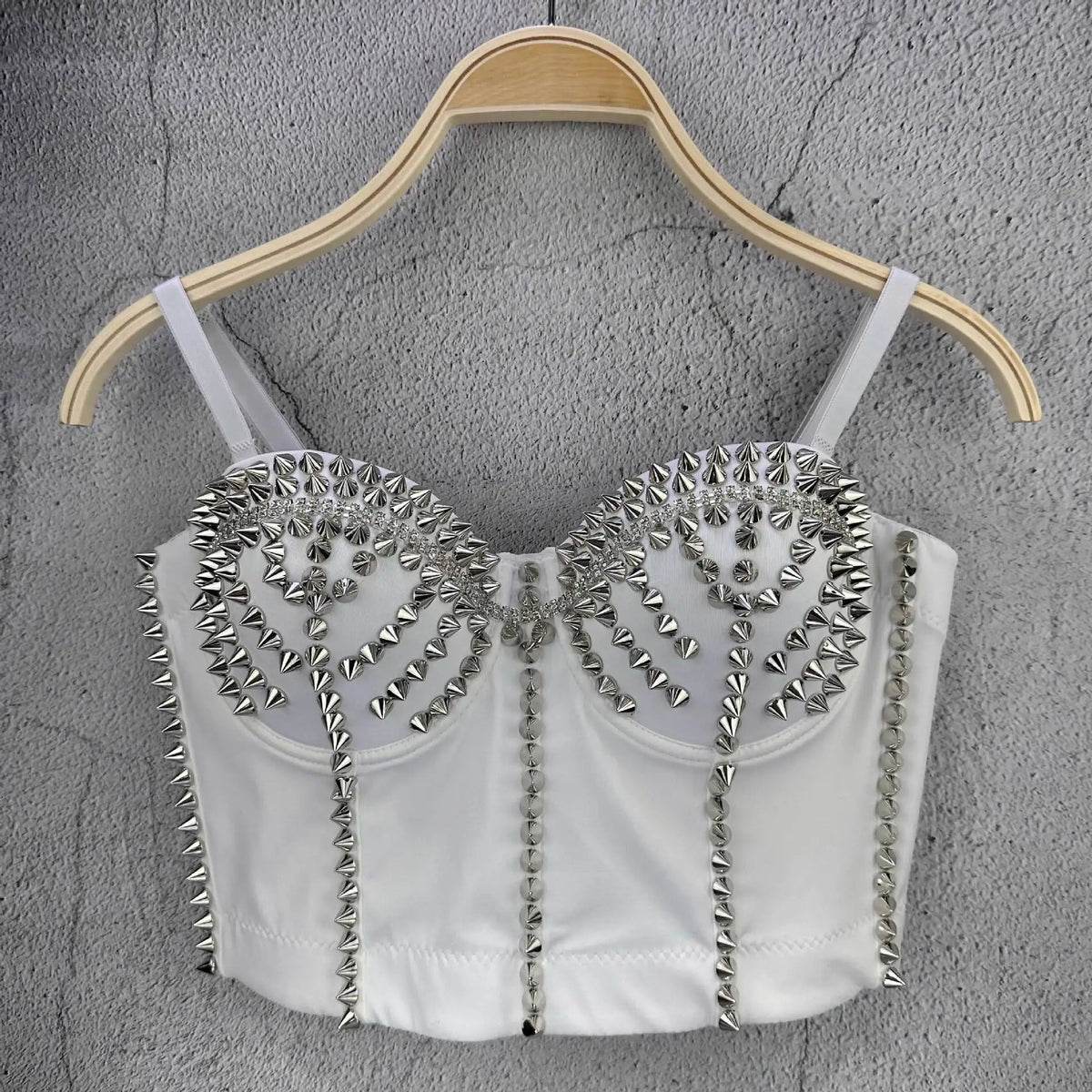 Punk Style Studded Denim Bustier Corset Crop Top Party Stage Costume Bralette