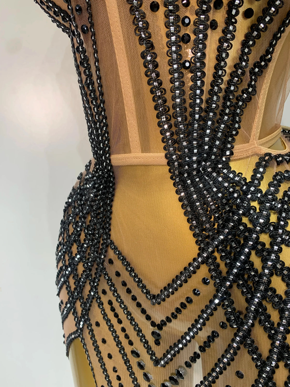 Rhinestone Mesh Strapless Festival Mini Dress