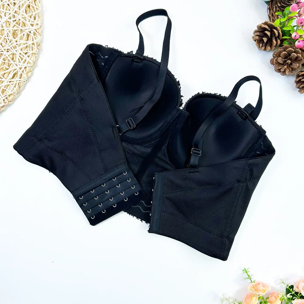Studded Mesh Corset Bustier Crop Top
