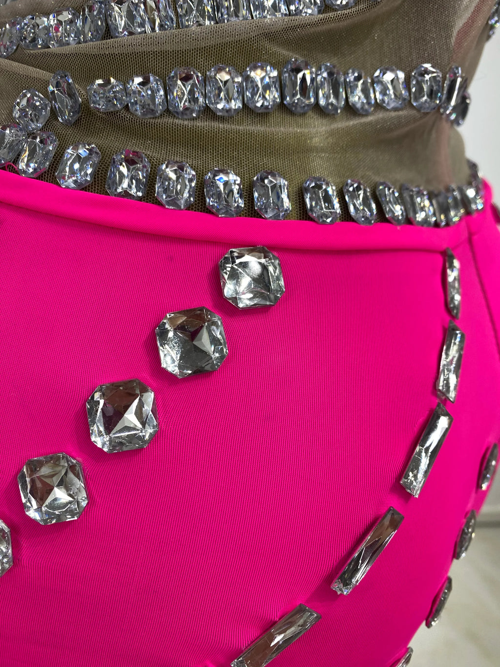 Hot Pink Rhinestone Cutout Maxi Gown