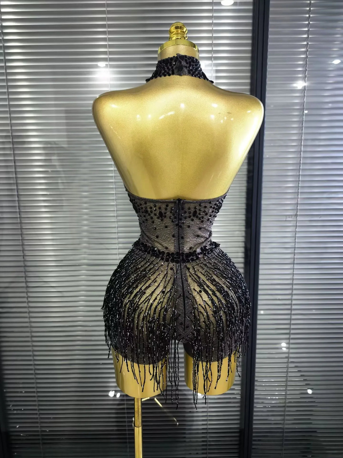 Black Sequin Fringe Mesh Bodysuit | Dance Costume