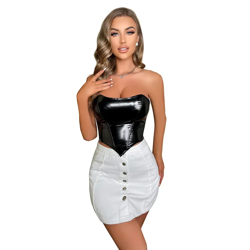 Glossy Faux Leather Corset Top