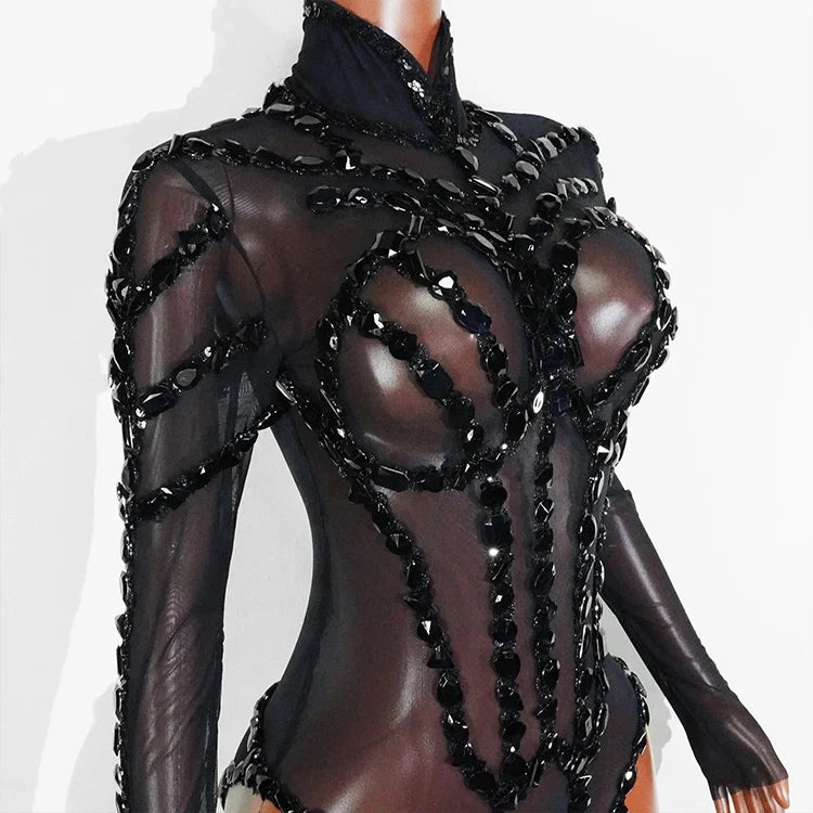 Rhinestone Mesh Festival Jumpsuit Set