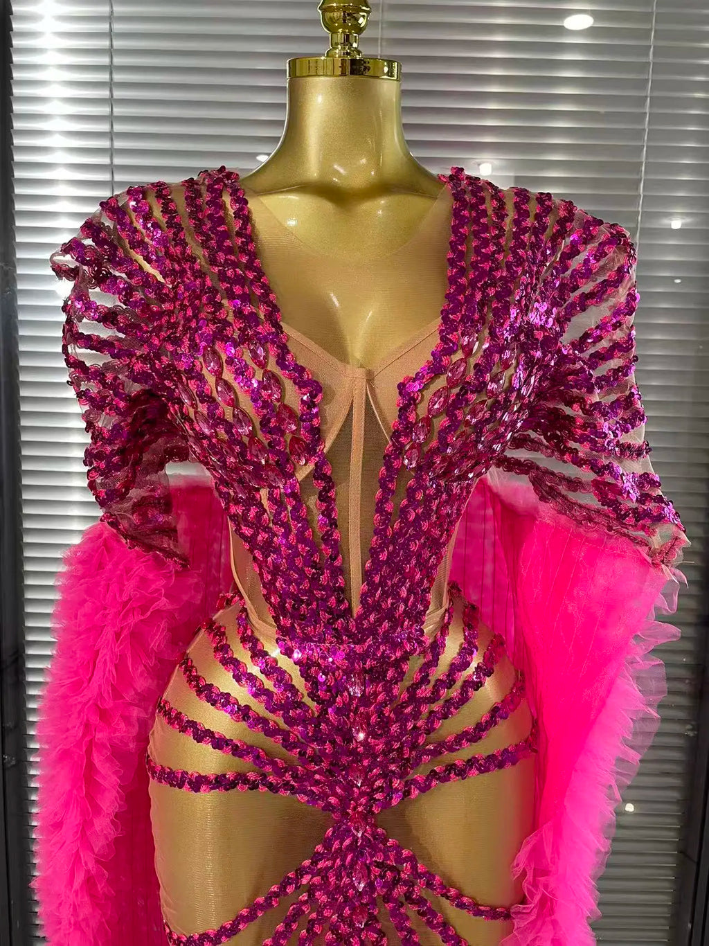 Sequin Ruffle Festival Cape Dress