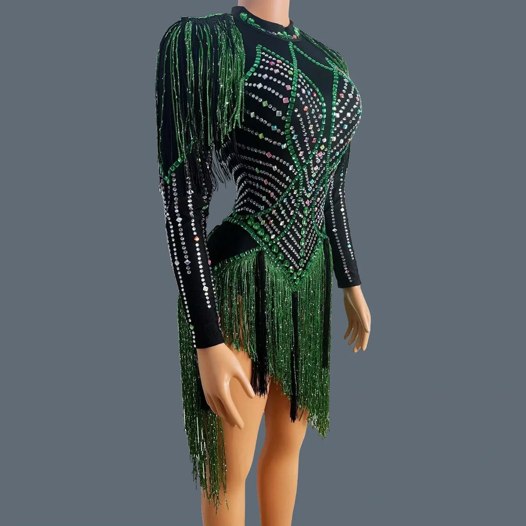 Rhinestone Tassel Fringe Festival Mini Dress