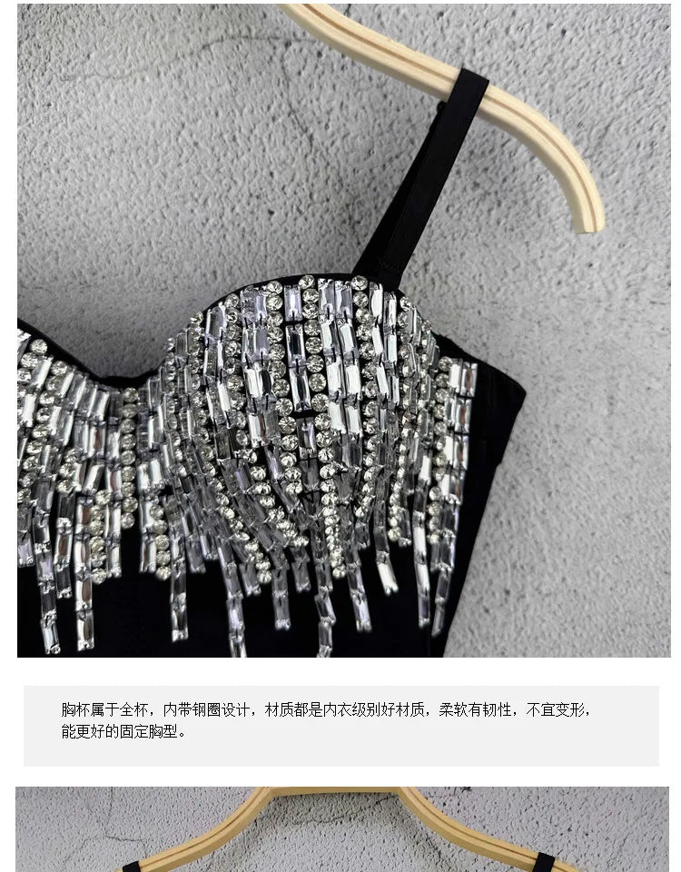 Crystal Beaded Bustier Corset Crop Top Nightclub Party Bralette