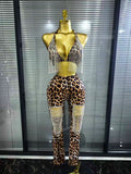 Leopard Print Rhinestone Two-Piece Bodycon Set
