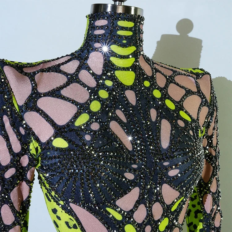 Futuristic Cyber Rhinestone Festival Bodysuit