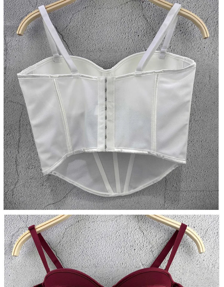Rhinestone Mesh Denim Bustier Corset Crop Top Push-Up Party Bralette