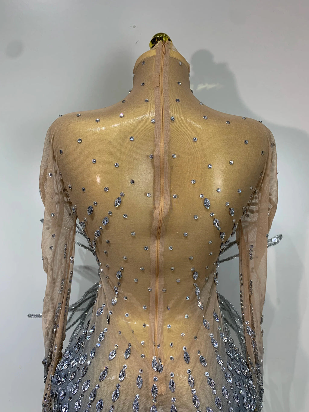 Silver Rhinestone Sheer Mesh Jumpsuit | Stagewear