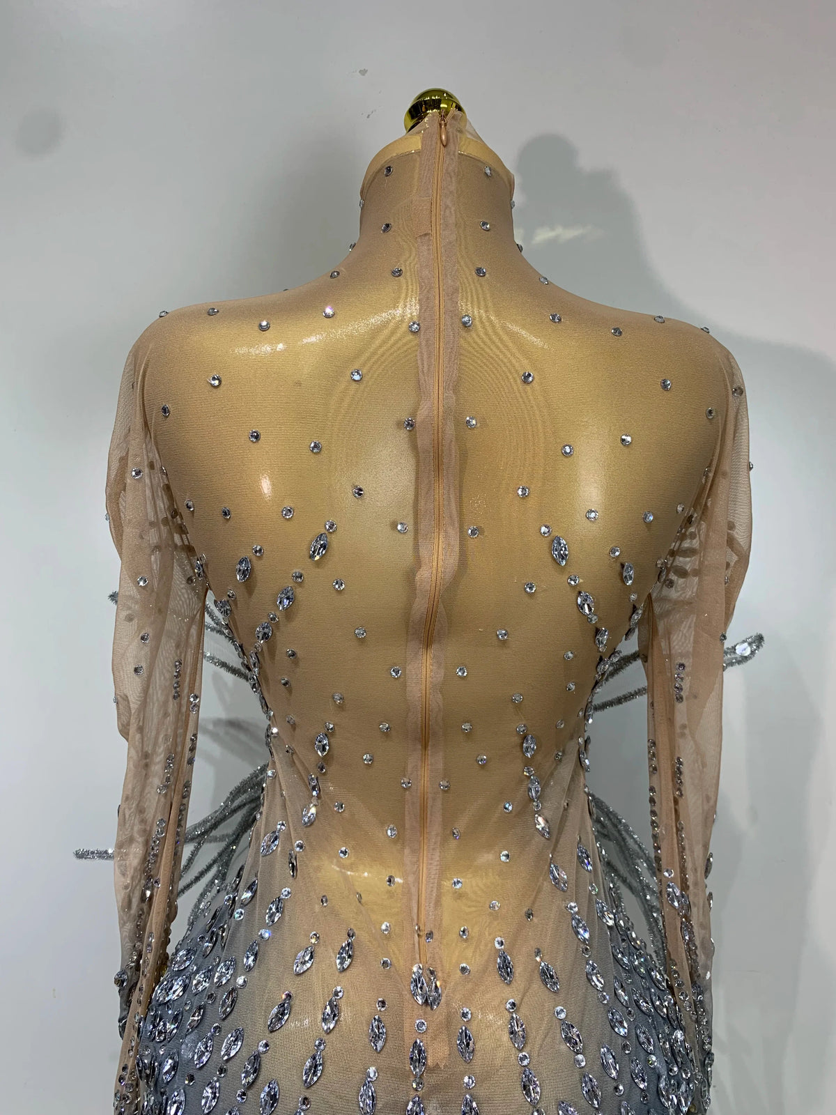 Silver Rhinestone Sheer Mesh Jumpsuit | Stagewear