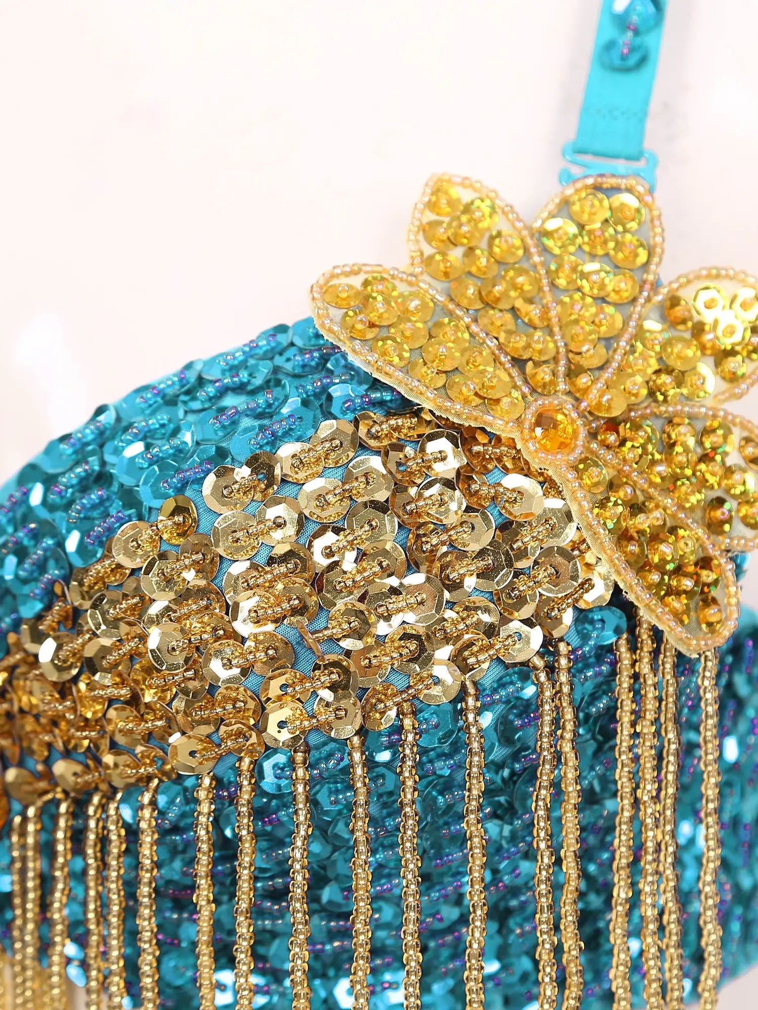 Sparkly Floral Beaded Sequin Belly Dance Bra & Tassel Performance Top