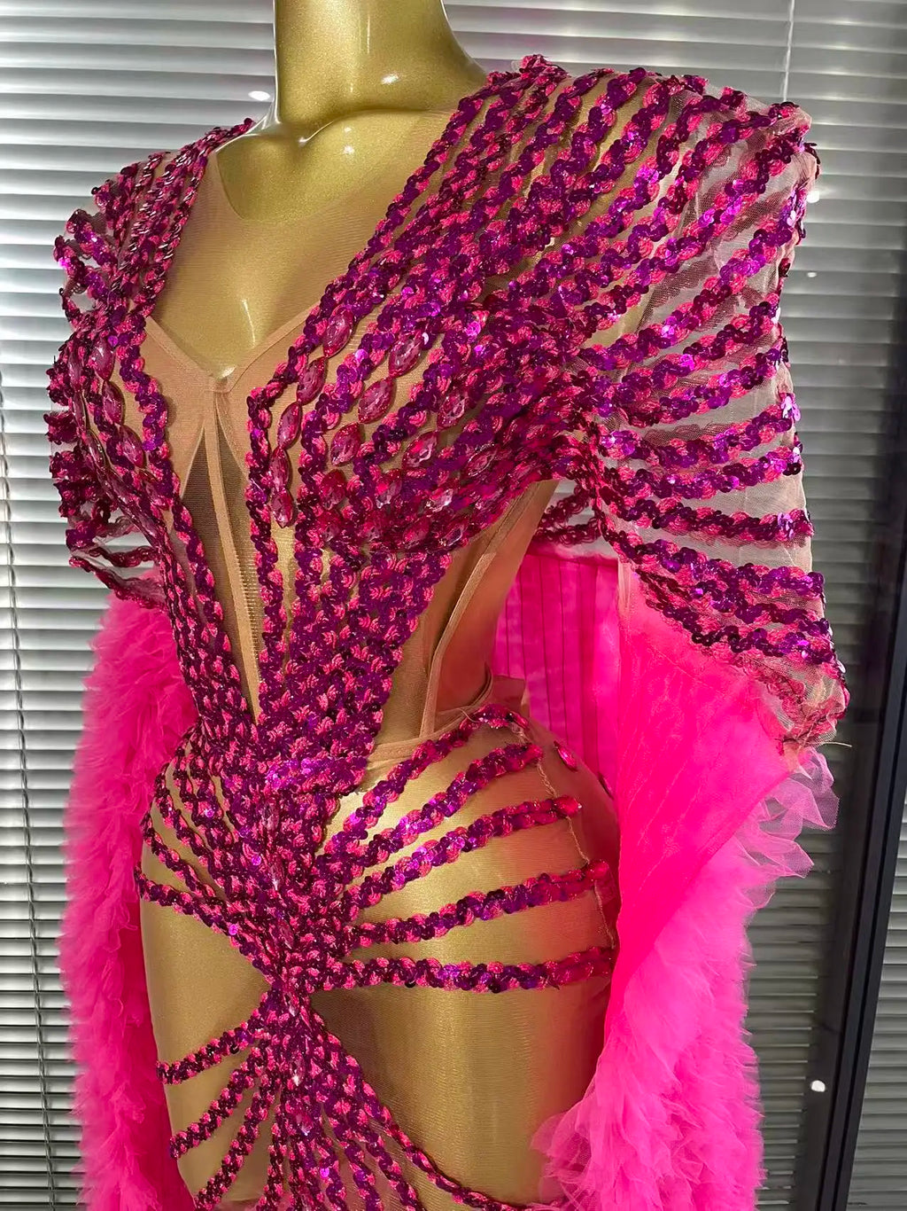 Sequin Ruffle Festival Cape Dress