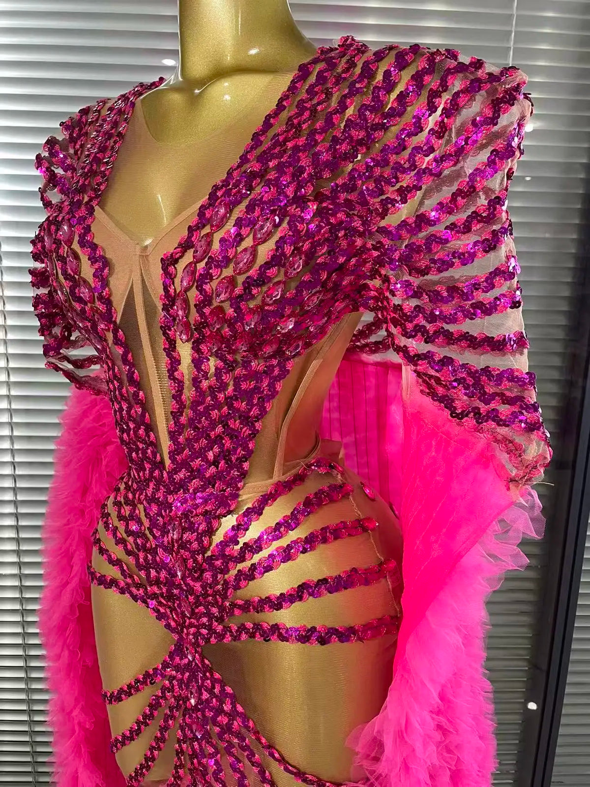 Sequin Ruffle Festival Cape Dress