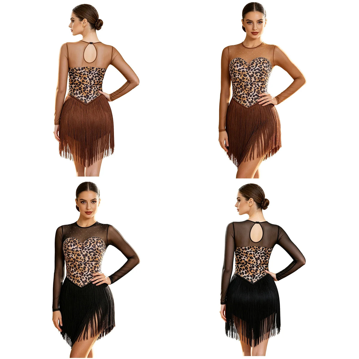Leopard Rhinestone Fringe Festival Bodysuit