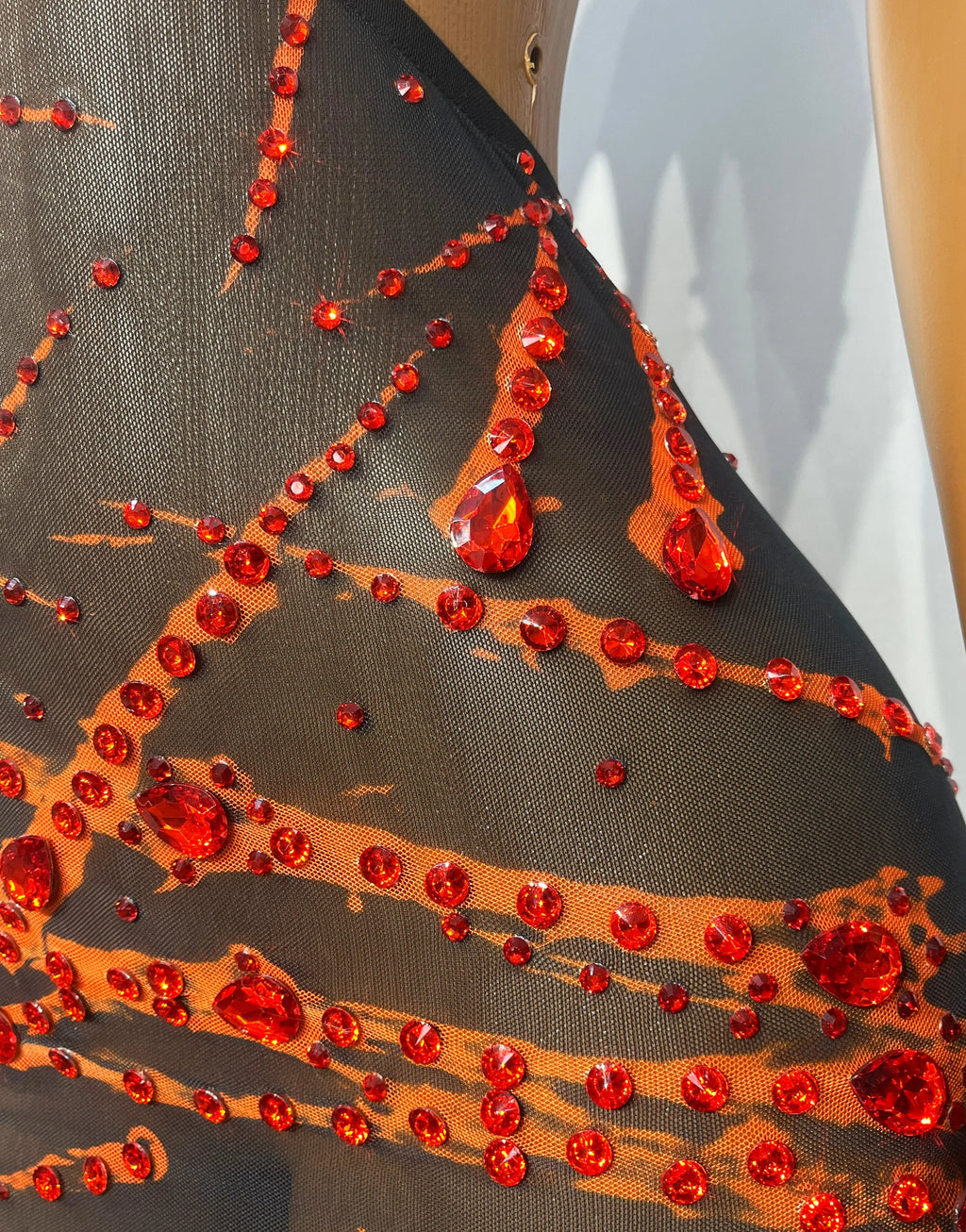 Crimson Rhinestone Mesh Mini Dress