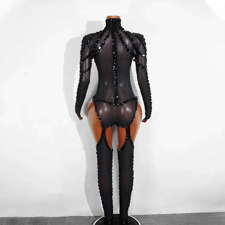 Rhinestone Mesh Festival Jumpsuit Set
