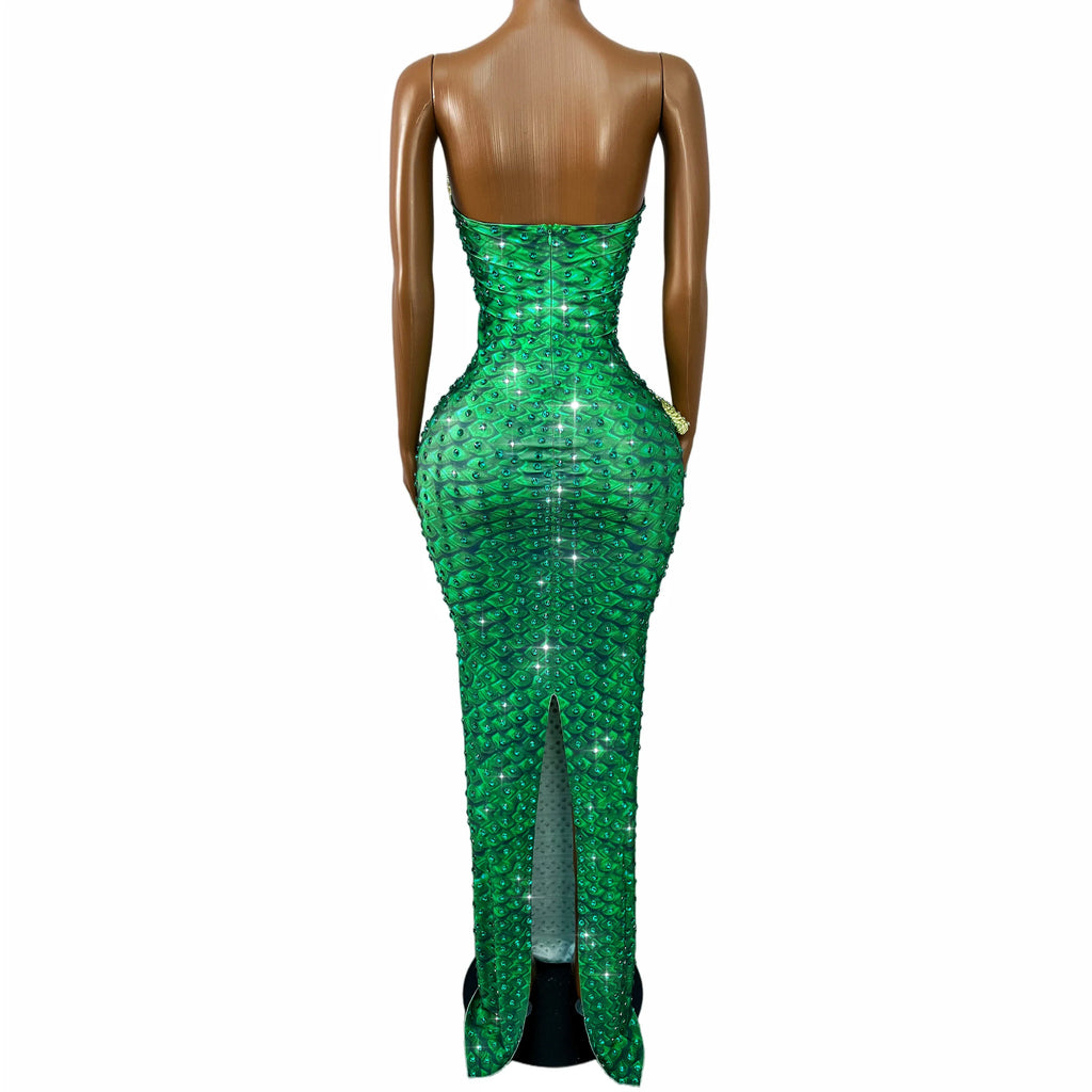 Emerald Snake Rhinestone Gown