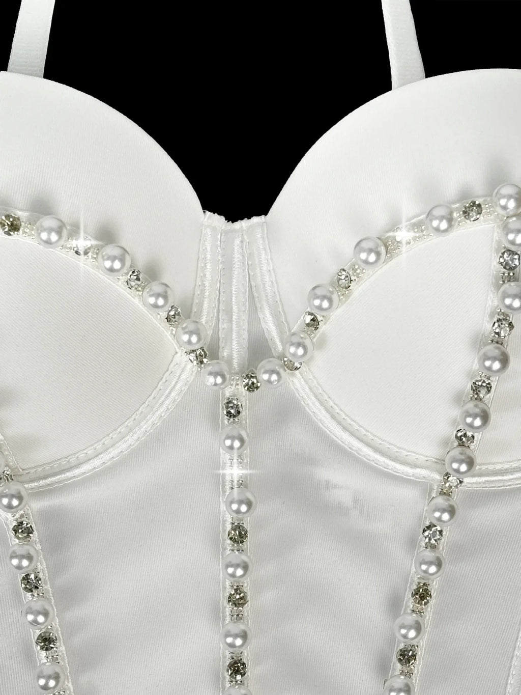 Pearl Embroidered Corset Bustier Crop Top