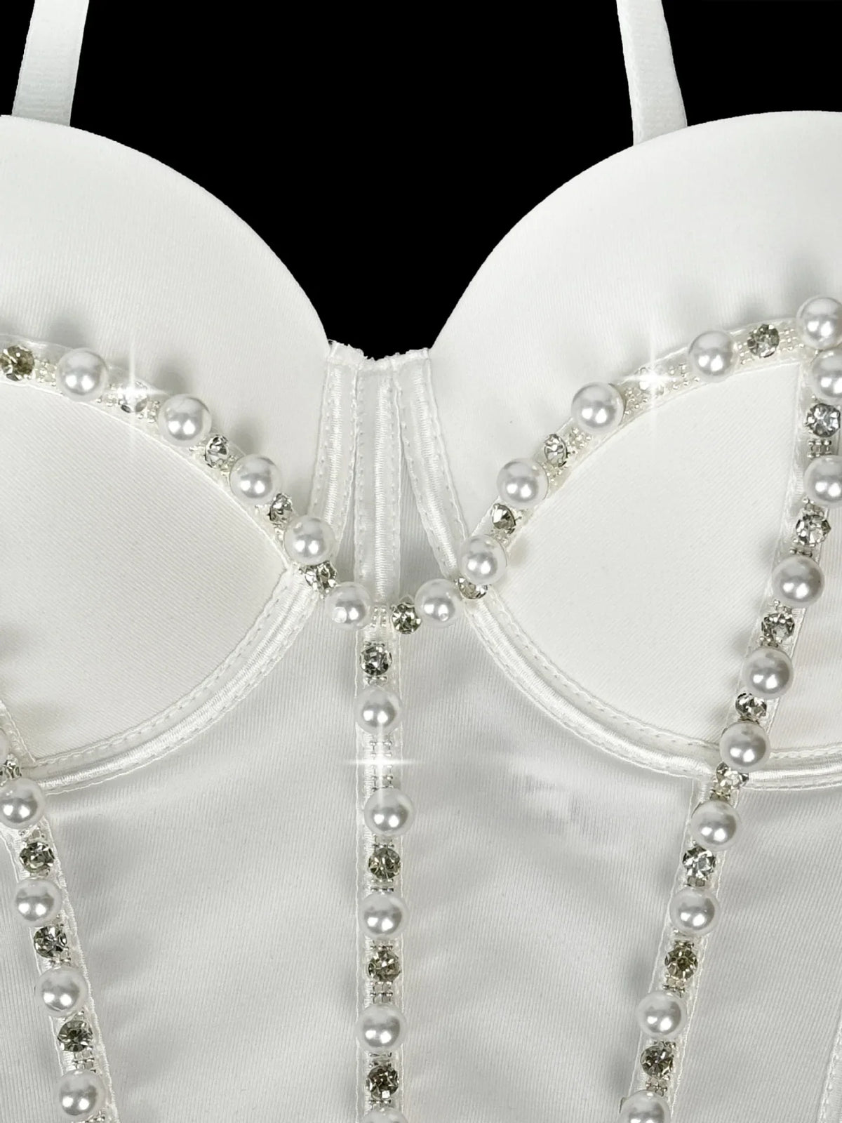Pearl Embroidered Corset Bustier Crop Top