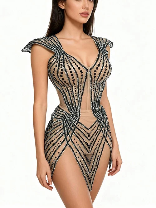 Crystal Flying-Sleeve Festival Mini Dress