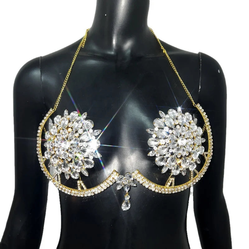 Floral Rhinestone Tassel Body Chain Set