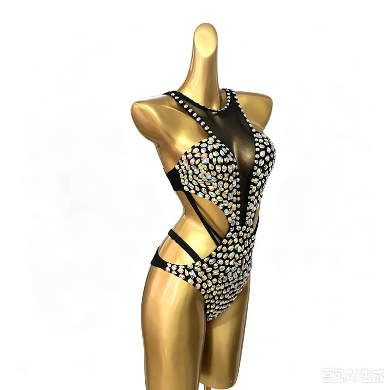 Crystal Mesh Backless Festival Bodysuit