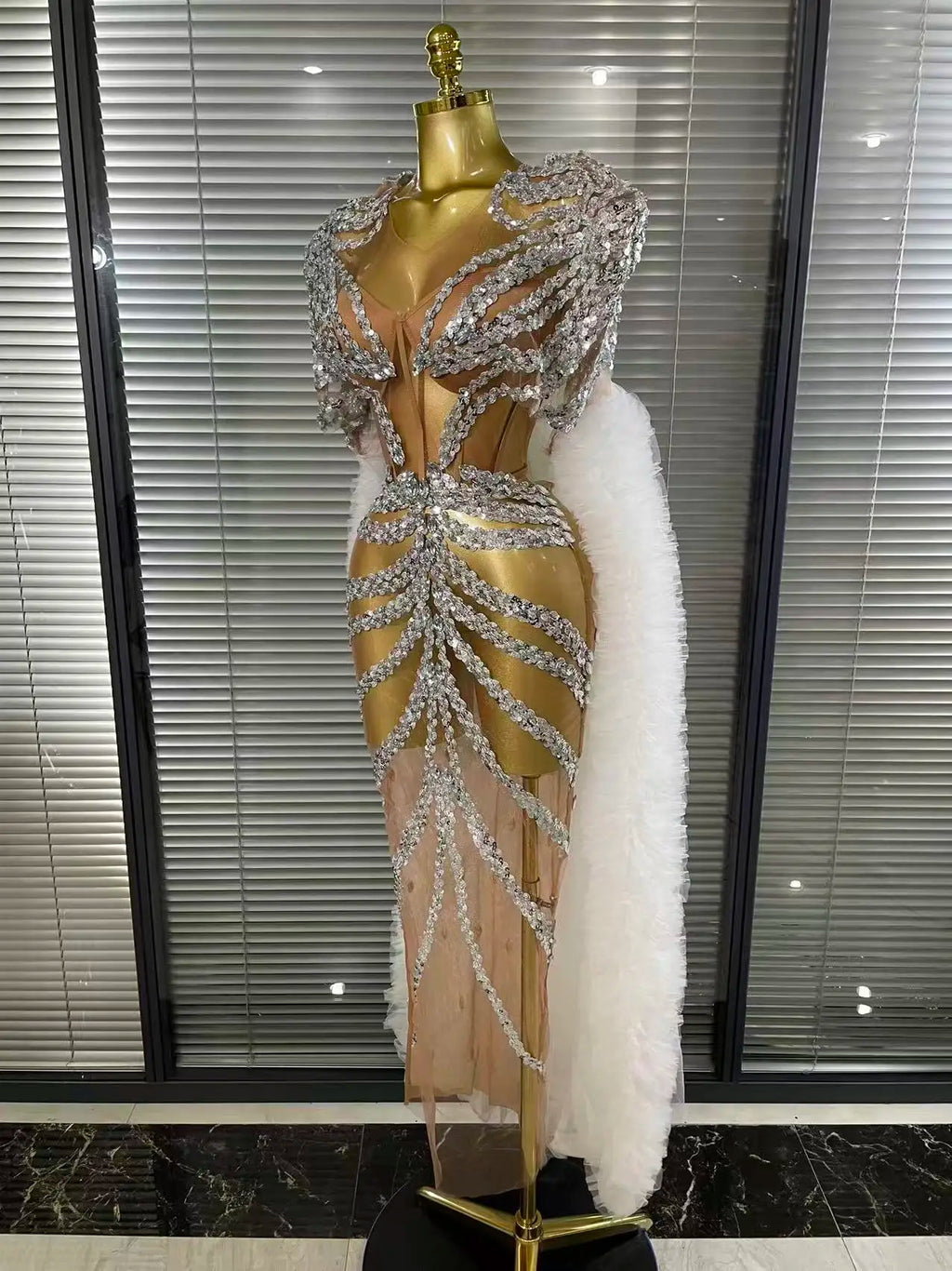 Sequin Ruffle Festival Cape Dress