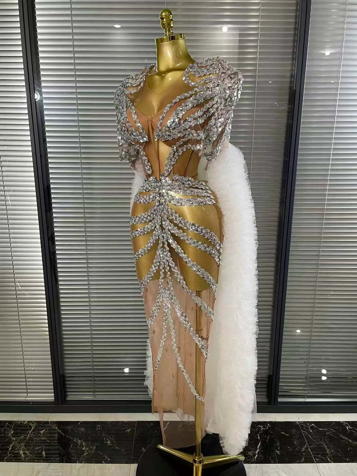 Sequin Ruffle Festival Cape Dress