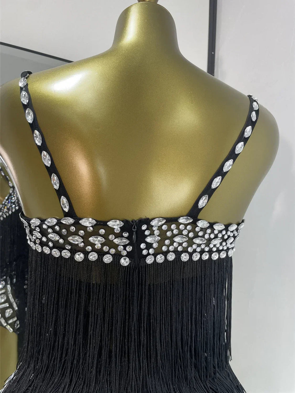 Black Rhinestone Fringe Mesh Leotard | Dancewear