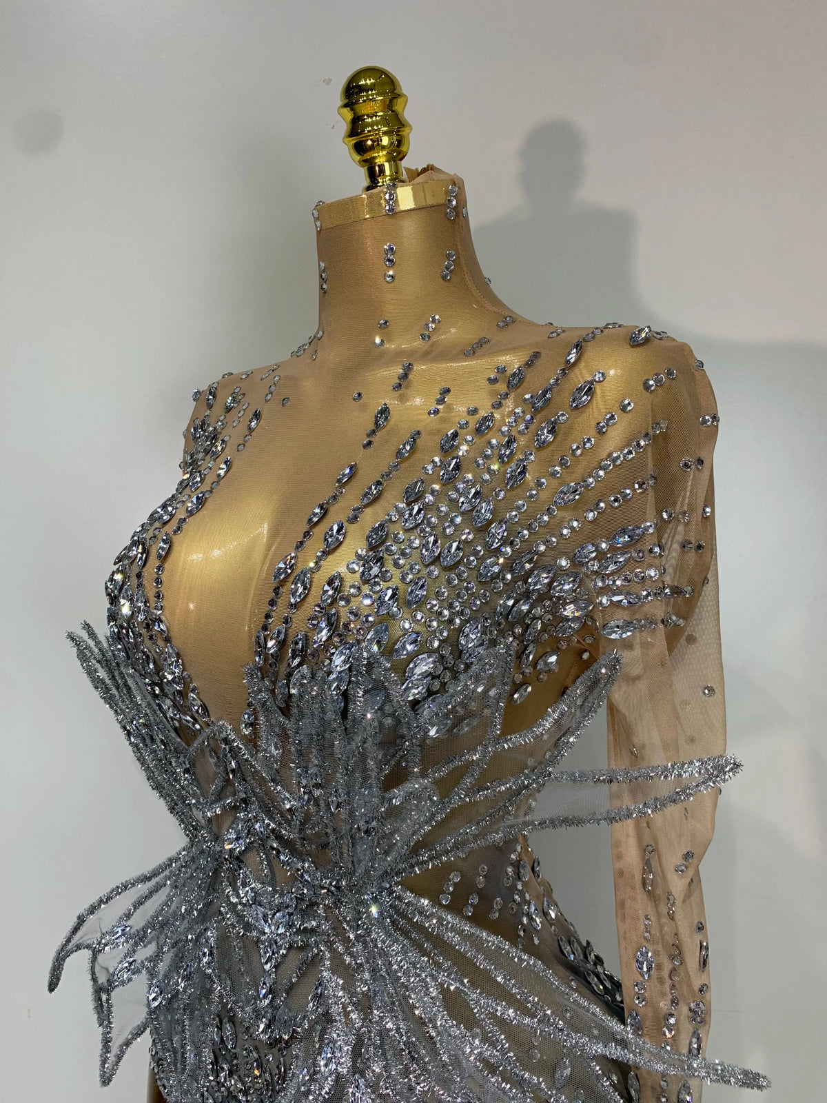 Silver Rhinestone Sheer Mesh Jumpsuit | Stagewear