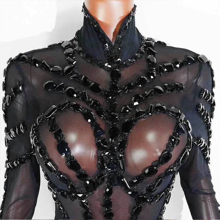 Rhinestone Mesh Festival Jumpsuit Set