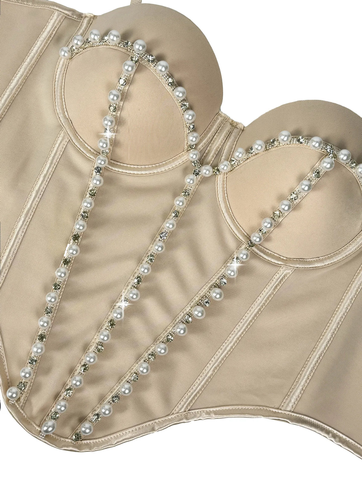 Pearl Embroidered Corset Bustier Crop Top