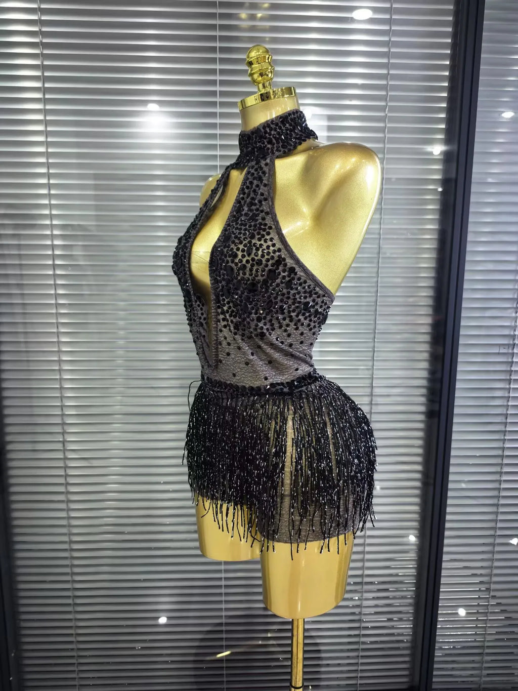 Black Sequin Fringe Mesh Bodysuit | Dance Costume