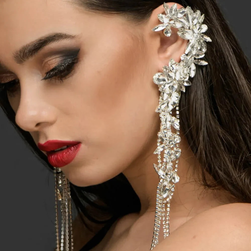 Crystal Tassel Clip-On Ear Cuff