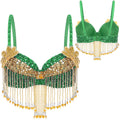 Sparkly Floral Beaded Sequin Belly Dance Bra & Tassel Performance Top