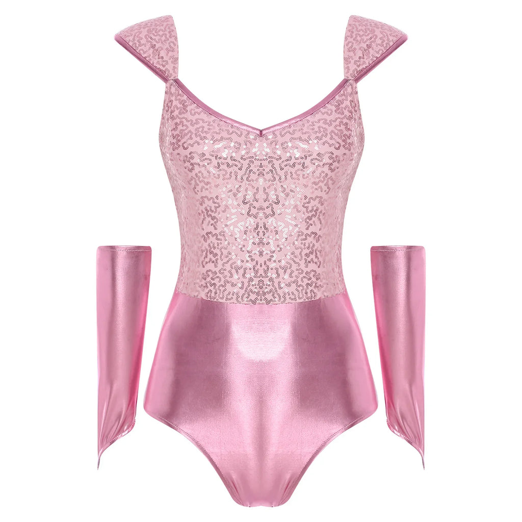 Metallic Sequin Festival Bodysuit with Removable Sleeves