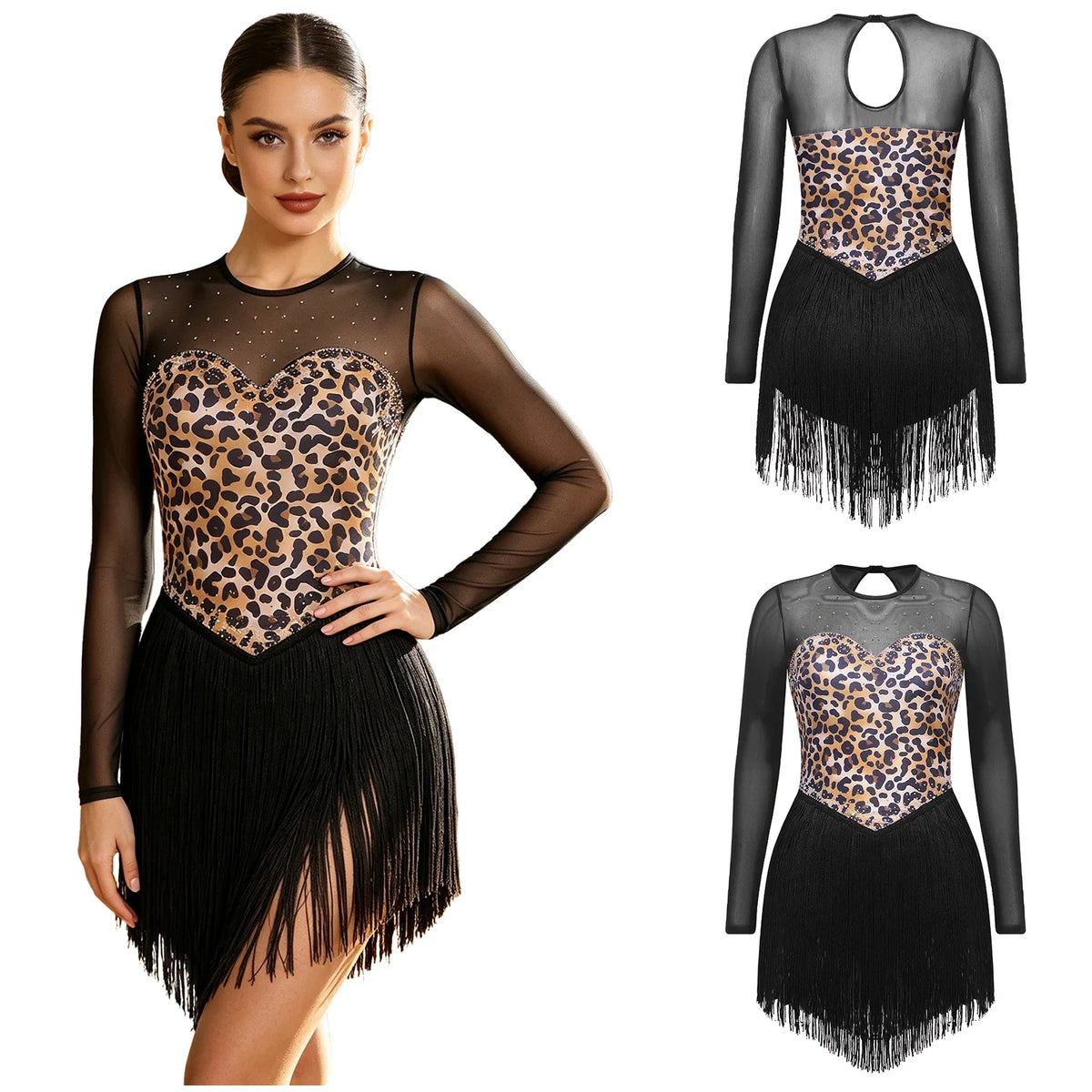 Leopard Rhinestone Fringe Festival Bodysuit
