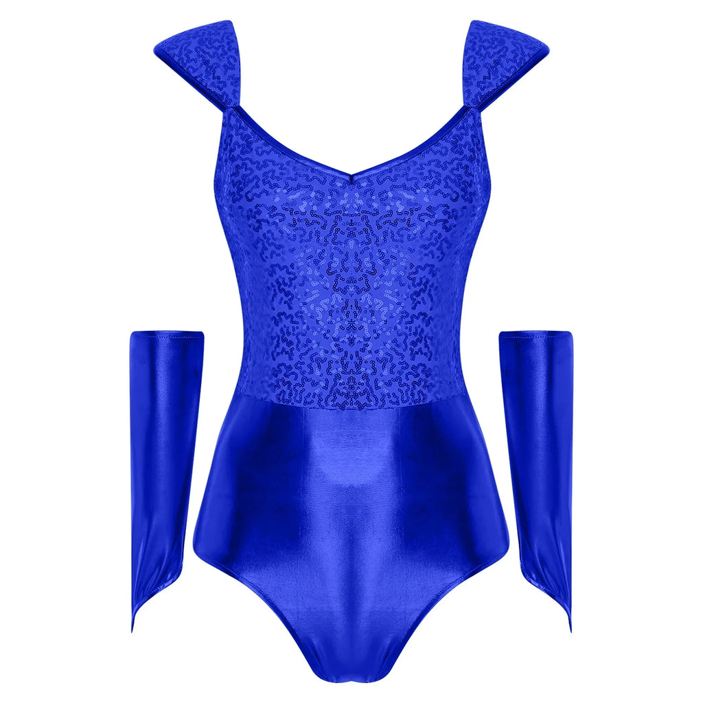 Metallic Sequin Festival Bodysuit with Removable Sleeves