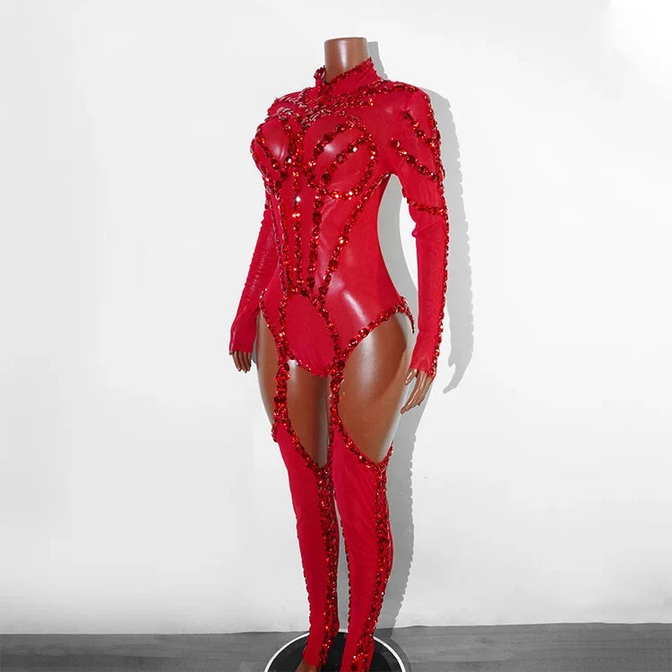 Rhinestone Mesh Festival Jumpsuit Set