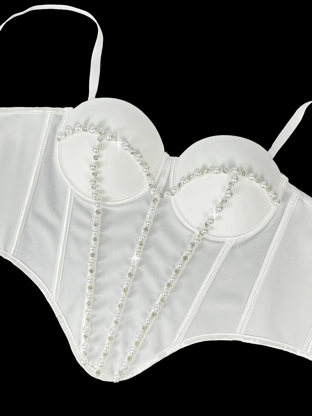 Pearl Embroidered Corset Bustier Crop Top
