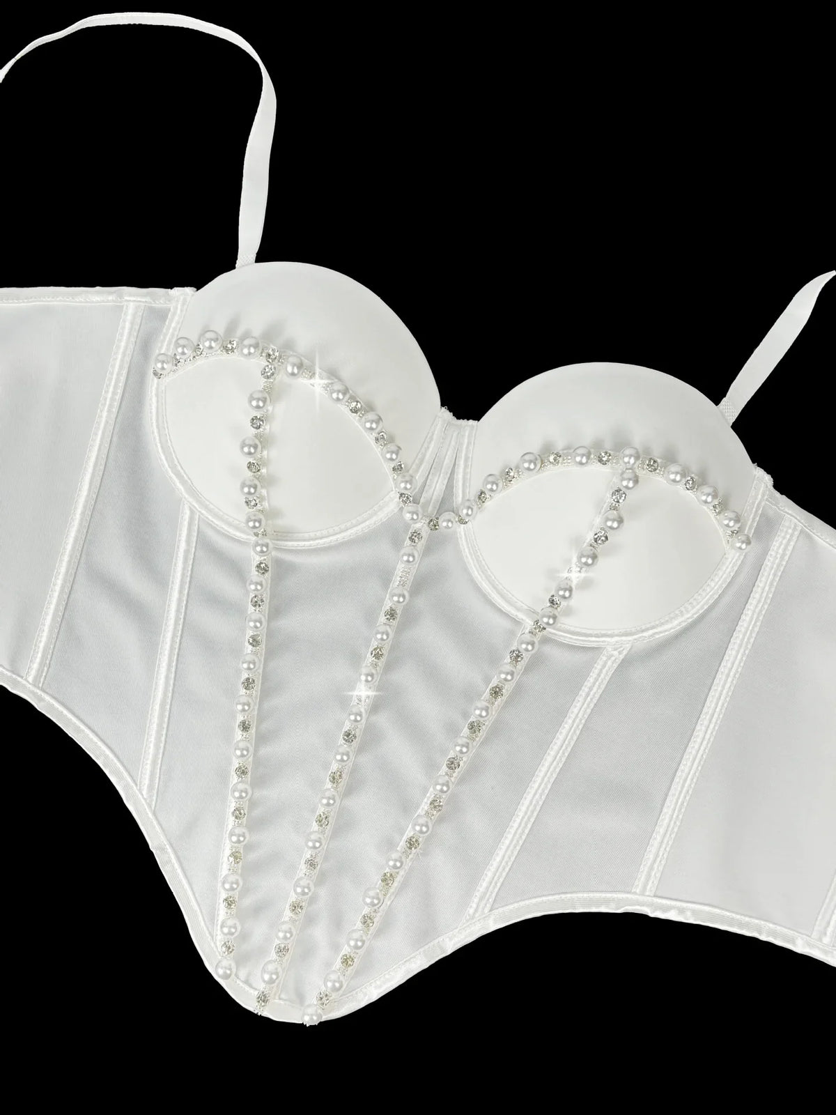 Pearl Embroidered Corset Bustier Crop Top