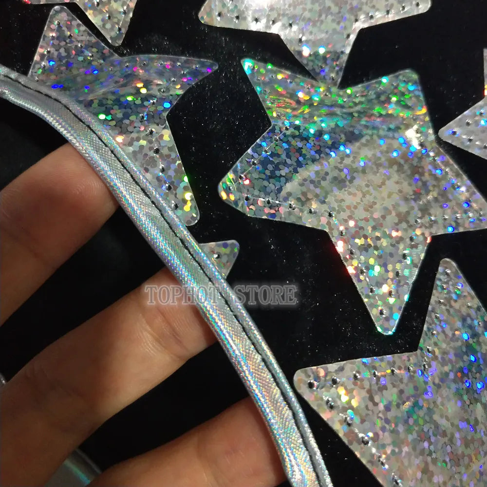 Silver Laser Star Sequin Three-Piece Festival Set