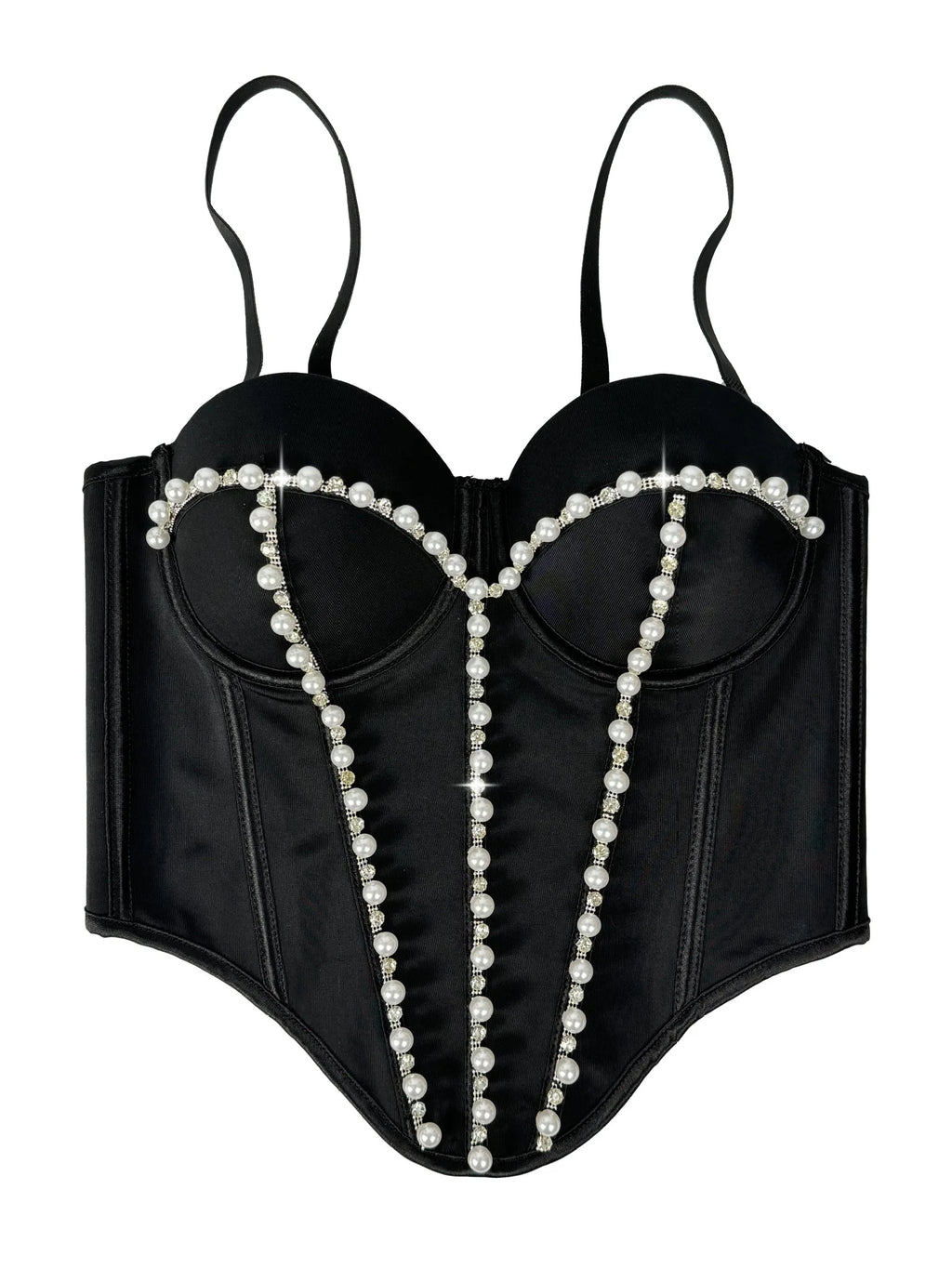 Pearl Embroidered Corset Bustier Crop Top