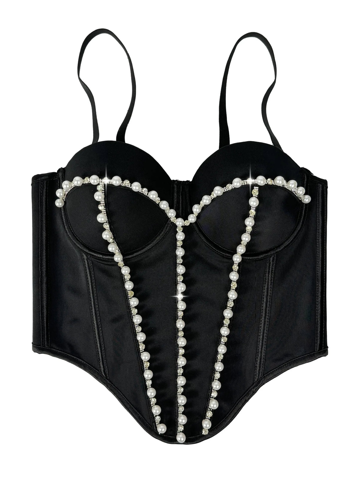 Pearl Embroidered Corset Bustier Crop Top